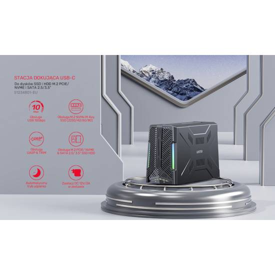 Stacja dokująca USB-C dyski 1x M.2 PCIe/NVMe 1x SATA Unitek S1234B01-EU