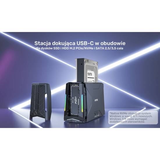 Stacja dokująca USB-C dyski 1x M.2 PCIe/NVMe 1x SATA Unitek S1234B01-EU