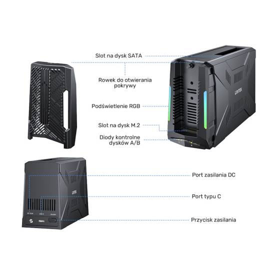 Stacja dokująca USB-C dyski 1x M.2 PCIe/NVMe 1x SATA Unitek S1234B01-EU