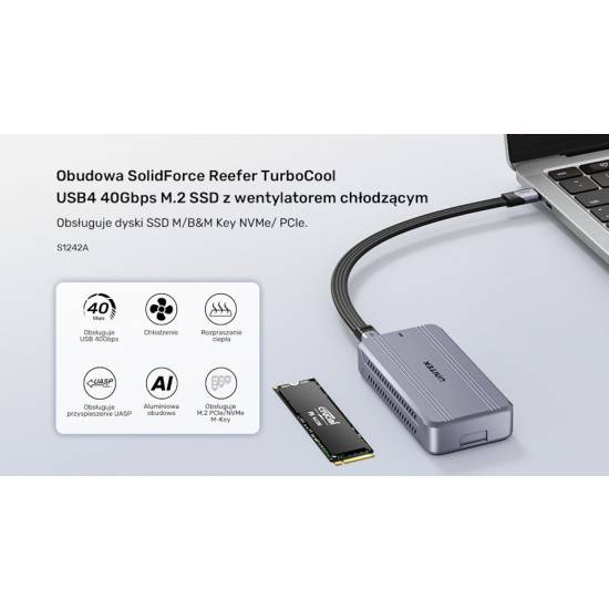 Obudowa SSD M.2 NVMe 40Gbps USB4 aktywne chłodzenie Unitek S1242AGY01-EU