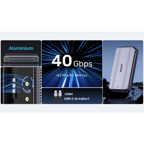 Obudowa SSD M.2 NVMe 40Gbps USB4 aktywne chłodzenie Unitek S1242AGY01-EU
