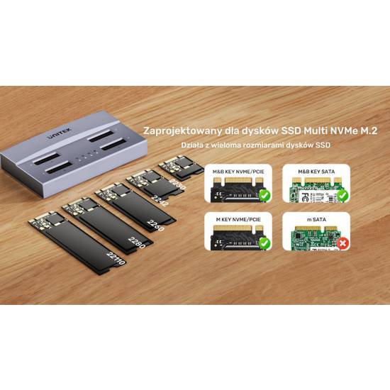 Stacja dokująca USB 4 dyski 4x M.2 PCIe/NVMe Unitek S1243BGY01-EU