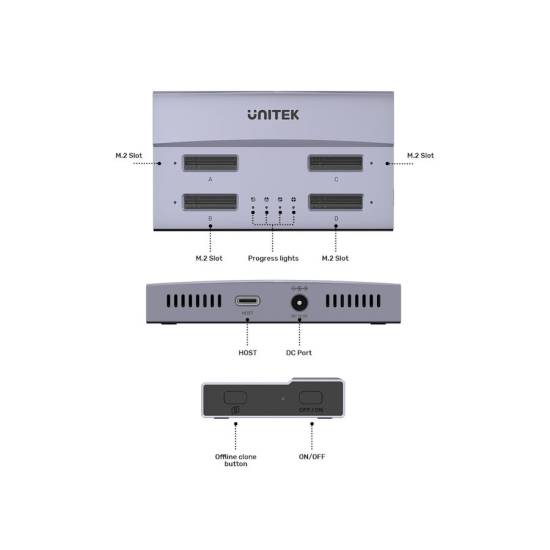 Stacja dokująca USB 4 dyski 4x M.2 PCIe/NVMe Unitek S1243BGY01-EU