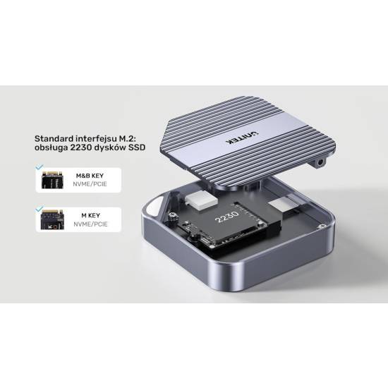 Obudowa SSD M.2 NVMe/SATA 2230 10Gbps USB-C magnetyczna Unitek S1244AGY01