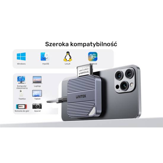 Czytnik kart CF Express Typ-B USB-C 10Gbps magnetyczny Unitek S1244BGY01