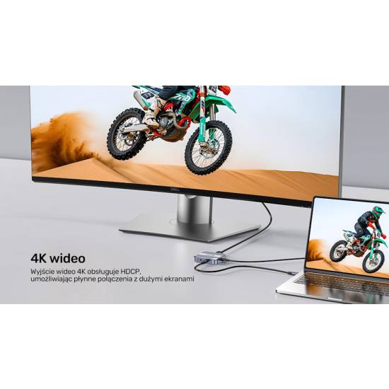Czytnik kart SD micro SD USB-C HDMI audio PD 100W magnetyczny Unitek S1244CGY01