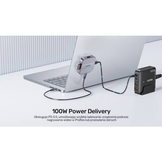 Czytnik kart SD micro SD USB-C HDMI audio PD 100W magnetyczny Unitek S1244CGY01