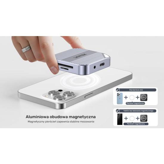 Czytnik kart SD micro SD USB-C HDMI audio PD 100W magnetyczny Unitek S1244CGY01