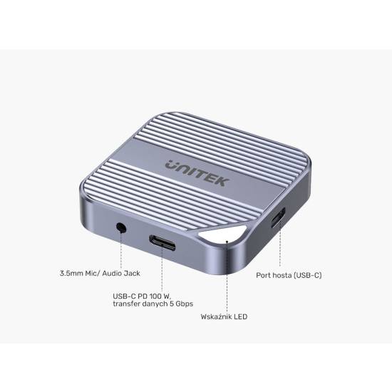 Czytnik kart SD micro SD USB-C HDMI audio PD 100W magnetyczny Unitek S1244CGY01