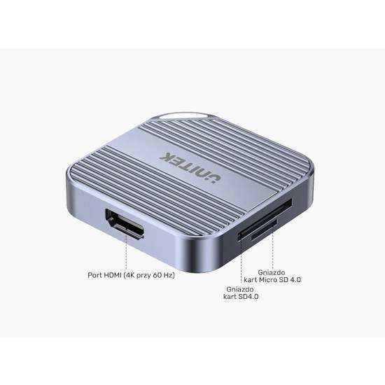 Czytnik kart SD micro SD USB-C HDMI audio PD 100W magnetyczny Unitek S1244CGY01