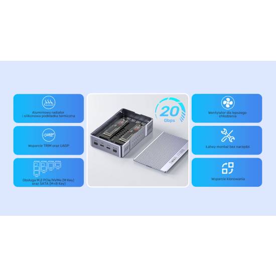 Obudowa SSD 2x M.2 PCIe/NVMe/SATA RAID 20Gbps Unitek S1247AGY01 klonowanie