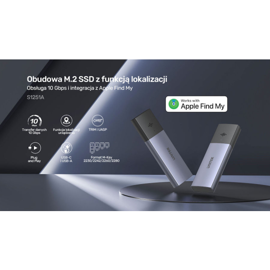 Obudowa SSD 2x M.2 PCIe/NVMe 20 Gbps Unitek S1251AGY01 z funkcją lokalizacji