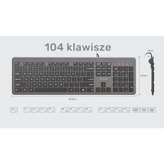 Klawiatura SlimTap biurowa USB-A Unitek T052AGY01-US
