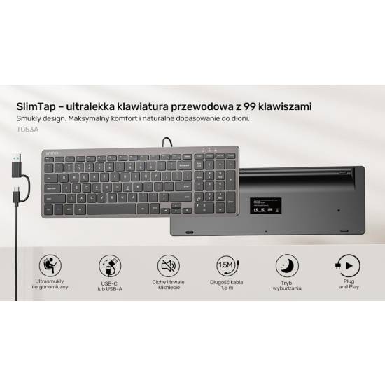 Klawiatura SlimTap biurowa USB-A/C Unitek T053AGY01-US