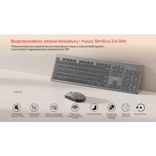 Zestaw klawiatura + mysz bezprzewodowa SlimDuo 2.4G Unitek T054AGY01-US