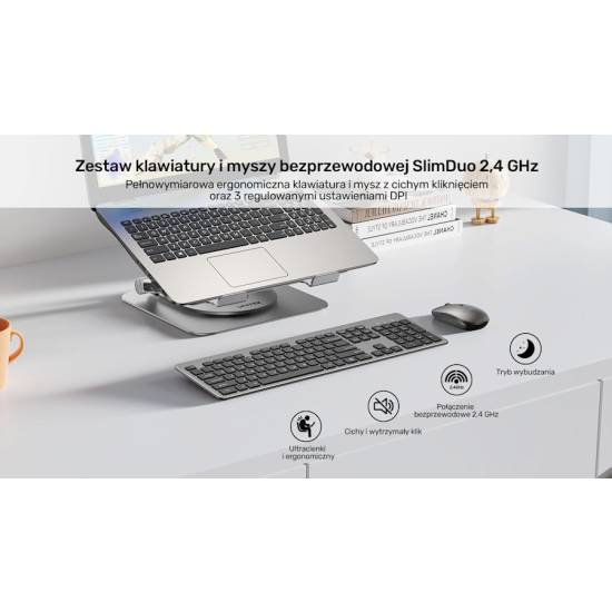 Zestaw klawiatura + mysz bezprzewodowa SlimDuo 2.4G Unitek T054AGY01-US
