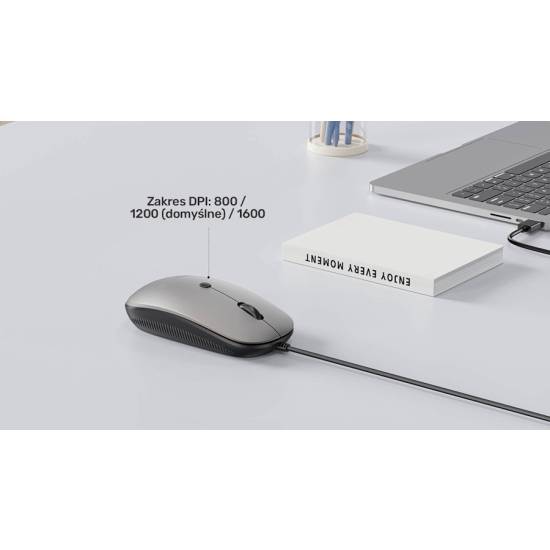 Mysz przewodowa USB optyczna biurowa SlimTrack 1600 DPI Unitek T060BGY01