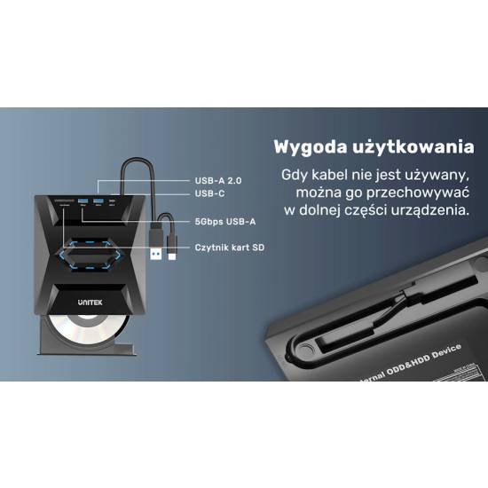 Nagrywarka CD/DVD USB 3.0 hub USB-A/USB-C czytnik kart SD/microSD Unitek T1037A01
