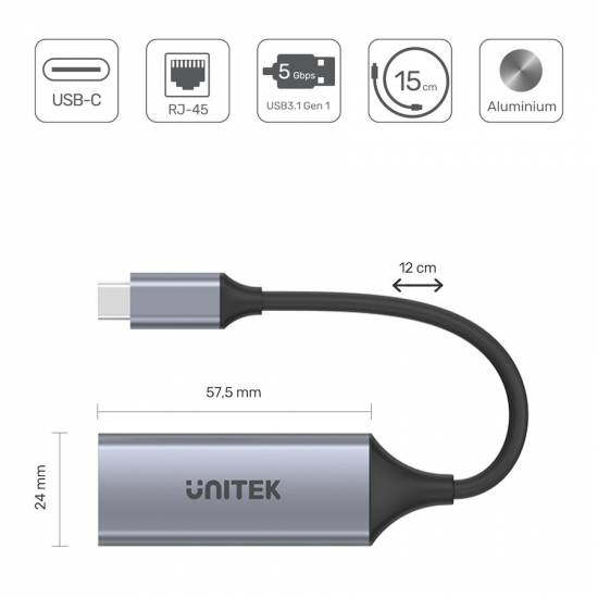 Karta sieciowa USB C -> RJ45 1Gbps Unitek U1312A
