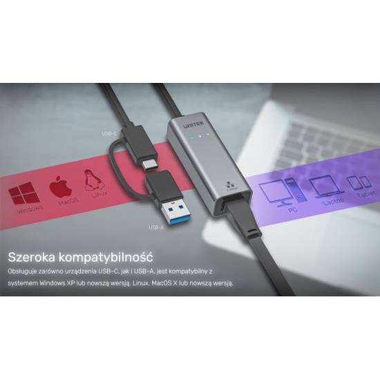 Karta sieciowa USB C/USB A -> RJ45 2.5Gbit Ethernet Unitek U1313C