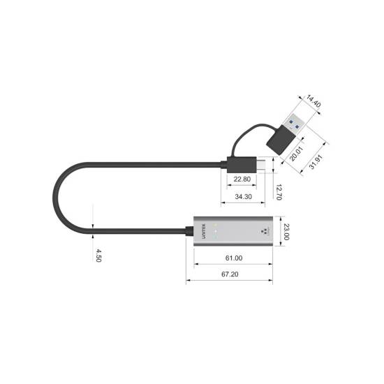 Karta sieciowa USB C/USB A -> RJ45 2.5Gbit Ethernet Unitek U1313C