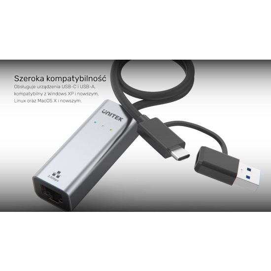 Karta sieciowa USB C/USB A -> RJ45 2.5Gbit Ethernet Unitek U1313CGY01