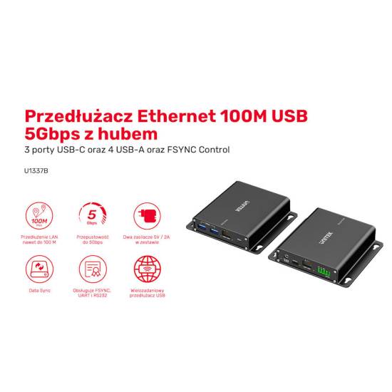 Kabel USB 3.0 5Gbit przedłużacz UTP 100m Unitek U1337BBK01-EU