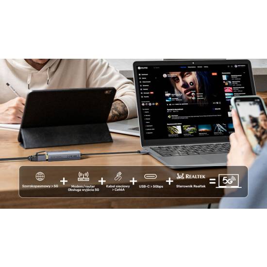 Adapter USB C -> RJ45 5Gbps Unitek U1343AGY01