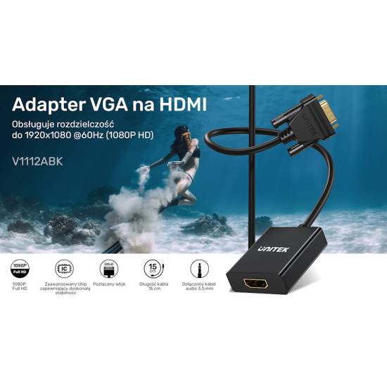 Adapter VGA -> HDMI FullHD Unitek V1112ABK01