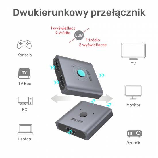 Przełącznik HDMI 2.0 4K dwukierunkowy x2 Unitek V1127A