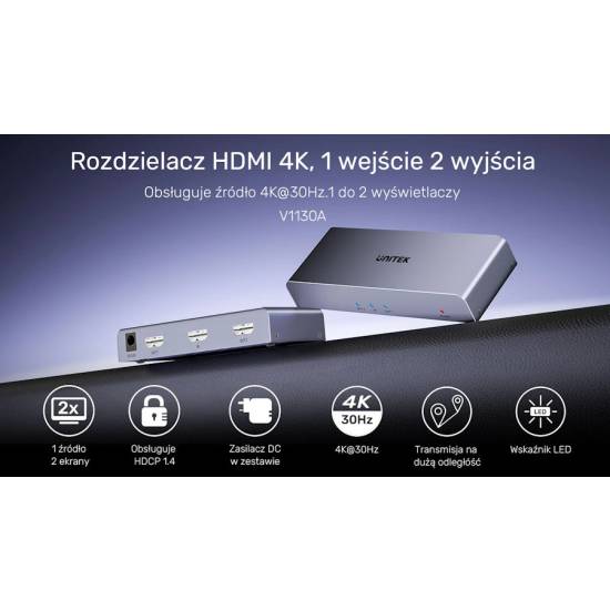 Rozdzielacz HDMI x2 4K Unitek V1130A01-EU