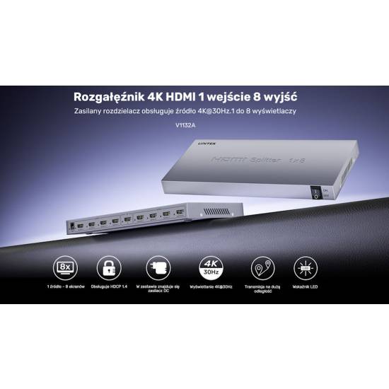 Rozdzielacz HDMI x8 4K Unitek V1132A01-EU