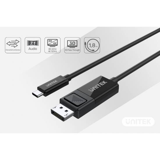 Kabel USB-C -> DisplayPort 1.4 8K dwukierunkowy Unitek V1146A