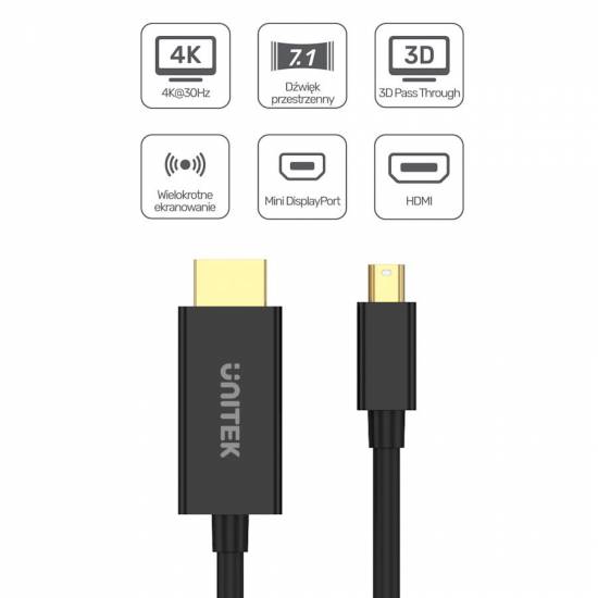 Kabel mini DisplayPort -> HDMI 2,0m 4K 30Hz Unitek V1152A