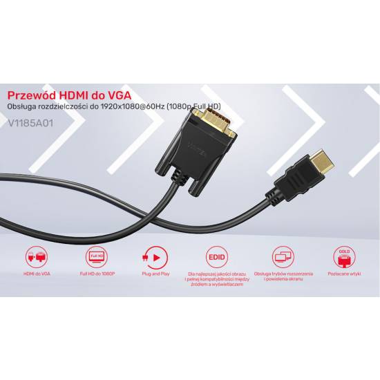 Kabel HDMI -> VGA FullHD 1080p 60Hz 2m Unitek V1185A01