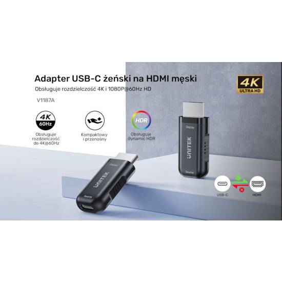 Adapter USB-C -> HDMI 4K@60Hz Unitek V1187ABK01