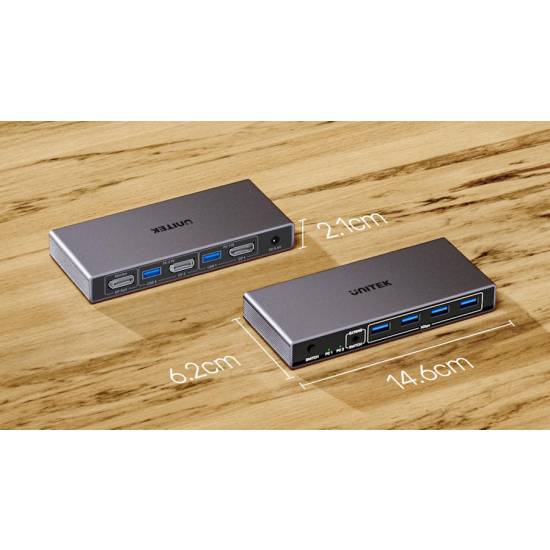 Przełącznik KVM DP 1.4 x2 USB 3.0 x4 Unitek V1310AGY01-EU