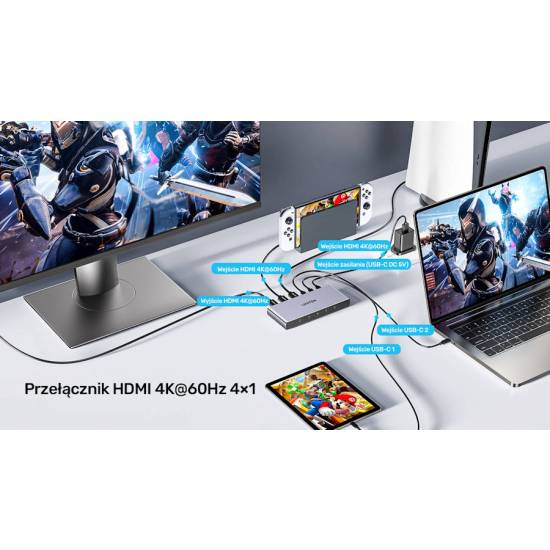 Przełącznik HDMI x2 USB-C x2 4K@60Hz Unitek V1313AGY01-EU