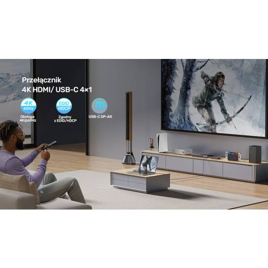 Przełącznik HDMI x2 USB-C x2 4K@60Hz Unitek V1313AGY01-EU