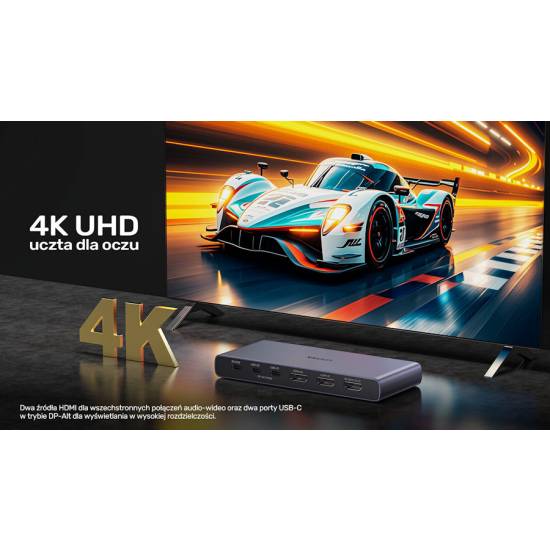 Przełącznik HDMI x2 USB-C x2 4K@60Hz Unitek V1313AGY01-EU