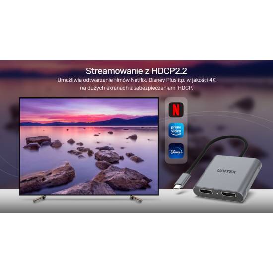 Adapter USB-C -> 2x DisplayPort 1.4 8K@60Hz Unitek V1404A