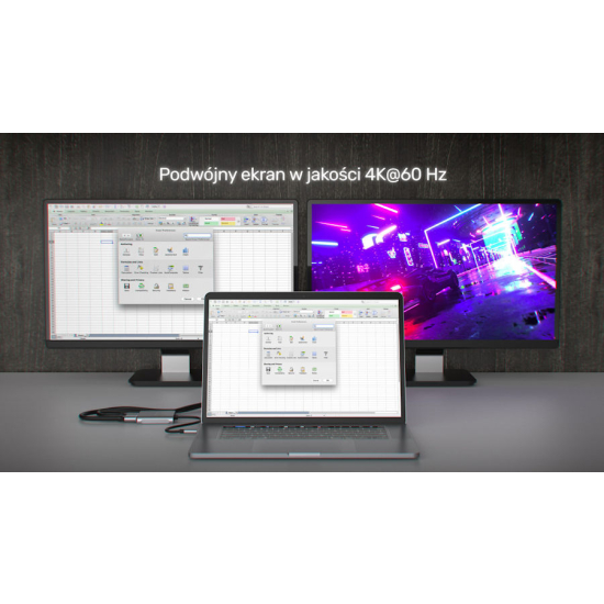 Adapter USB-C -> 2x HDMI 2.0 4K 60Hz MST Unitek V1404BGY01