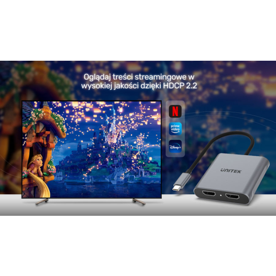 Adapter USB-C -> 2x HDMI 2.0 4K 60Hz MST Unitek V1404BGY01