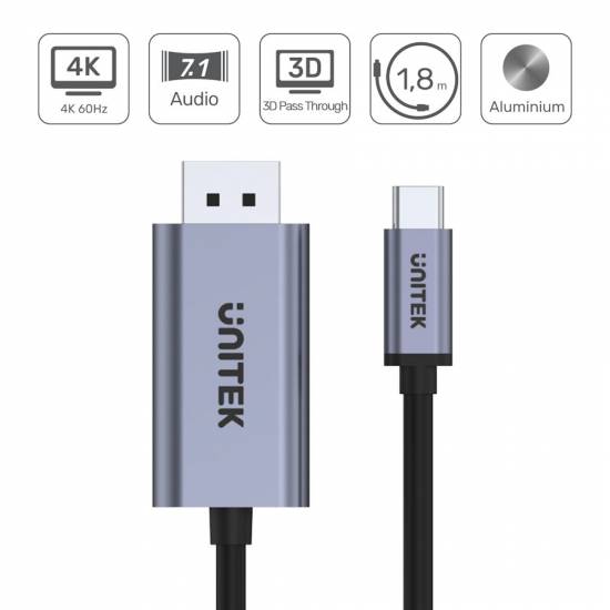 Kabel USB C -> DisplayPort 1.2 4K 60Hz Unitek V1409A