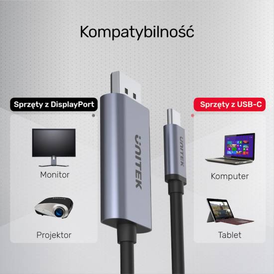 Kabel USB C -> DisplayPort 1.2 4K 60Hz Unitek V1409A