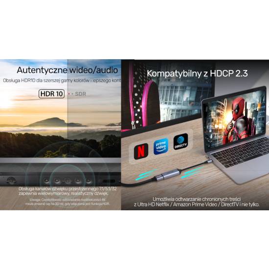 Adapter USB-C -> HDMI 2.1 8K 60Hz Unitek V1416B