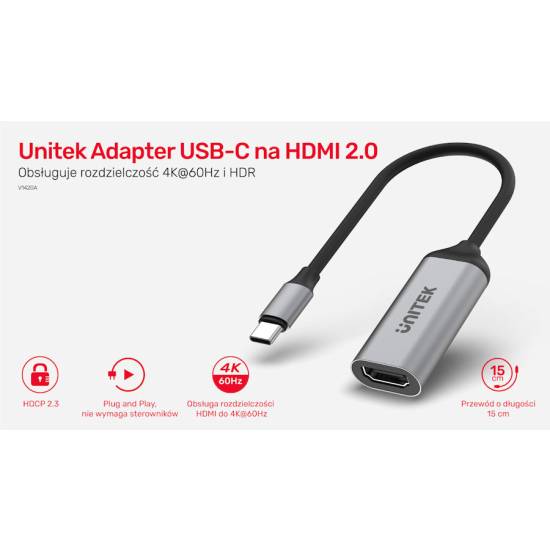 Adapter USB-C -> HDMI 2.0 4K 60Hz Unitek V1420A