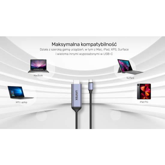Kabel USB-C -> HDMI 8K USB 4 HDR10+ HDCP 2.3 1.8m Unitek V1423BGY01