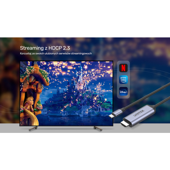 Kabel USB-C -> HDMI 8K USB 4 HDR10+ HDCP 2.3 1.8m Unitek V1423BGY01