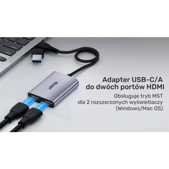 Adapter USB-C/A -> 2x HDMI FullHD MST Unitek V1427A01
